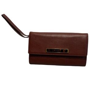 Fossil Brown Textured Leather Wristlet Clutch Wallet‎ with Tortoise Detail